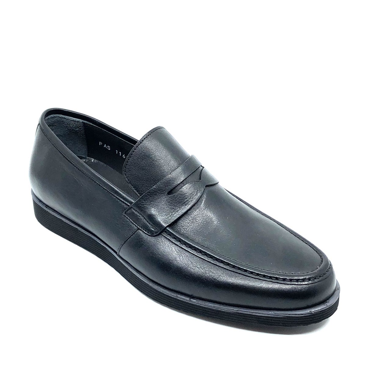Erkek Siyah Hakiki Deri Bağcıksız Günlük Klasik Ayakkabı, Renk: Siyah, Beden: 39