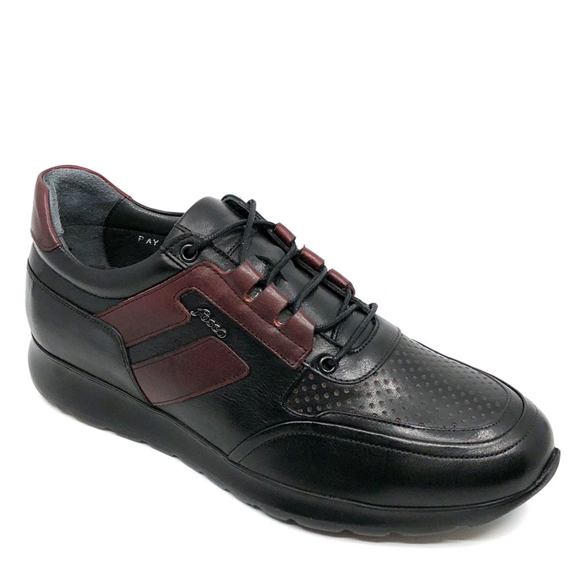 Sneakers Erkek Hakiki Deri Siyah Günlük Hafif Eva Taban Spor Ayakkabı, Renk: Siyah, Beden: 40