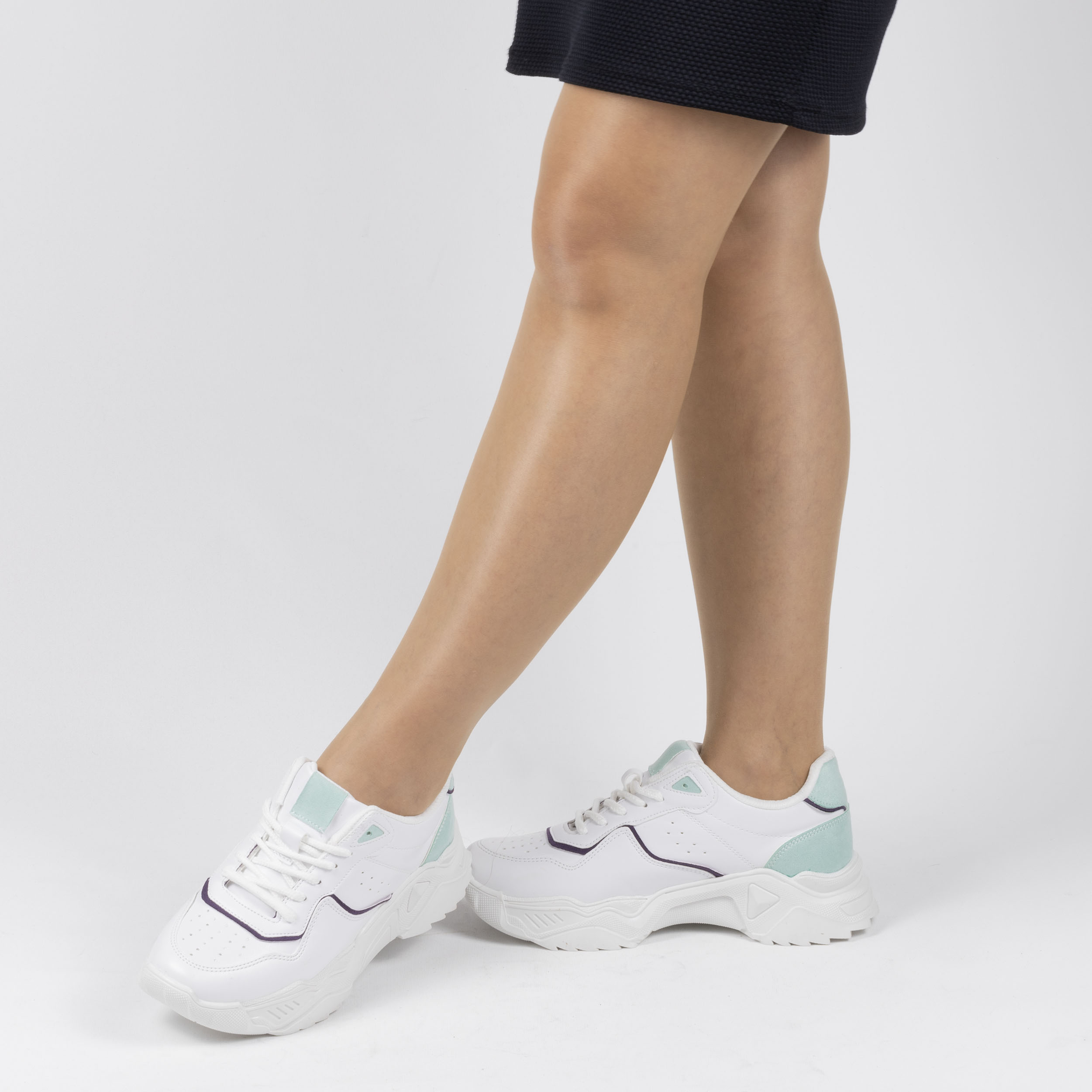 Kadın Günlük Beyaz Bağcıklı Dört Mevsim Kalın Tabanlı 5 Cm Spor Ayakkabı Sneakers, Renk: Beyaz, Beden: 38