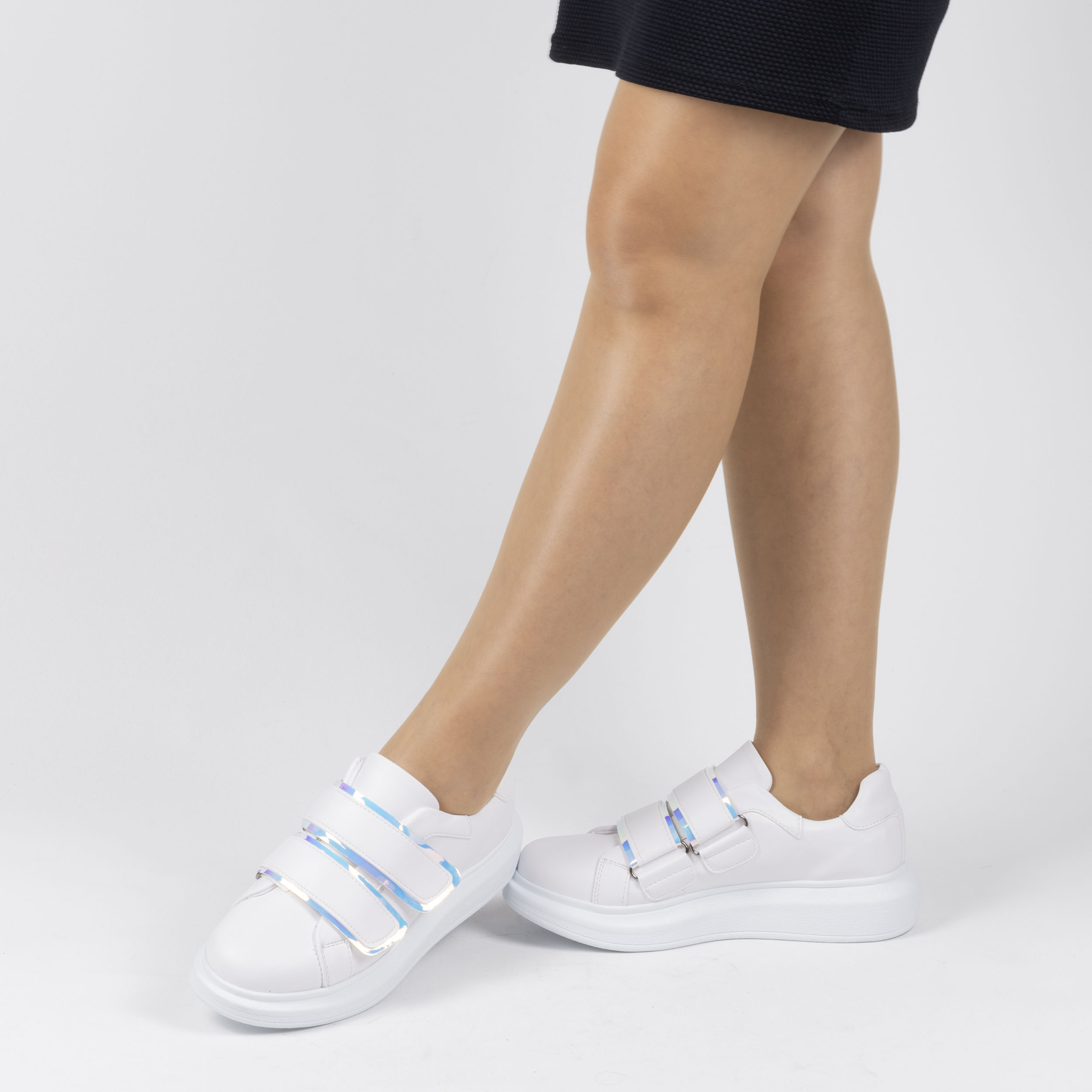 Kadın Cırtlı Günlük Beyaz Hafif Spor Kalın Tabanlı  Ayakkabı, Renk: Beyaz, Beden: 37
