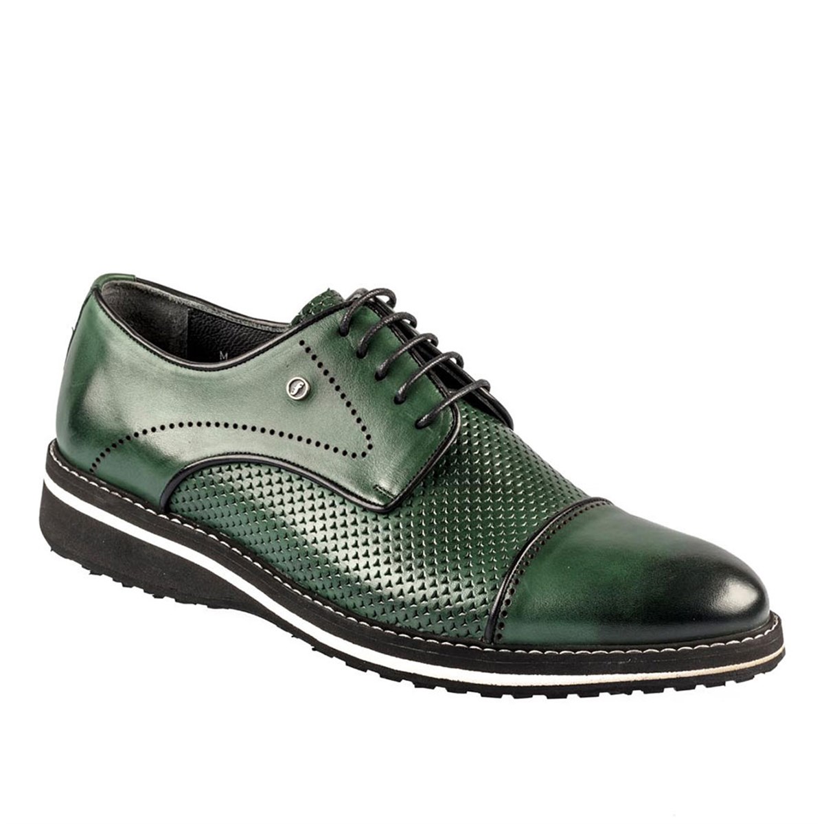 Erkek Haki-Yeşil Hakiki Deri Bağcıklı Hafif Eva Taban Günlük Ayakkabı, Renk: Yeşil, Beden: 42