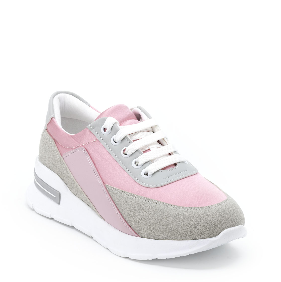 Kadın Kalın Tabanlı Bağcıklı Gri Pembe Sneakers Günlük Spor Rahat Ayakkabı, Renk: Gri-Pembe, Beden: 36, 3 image
