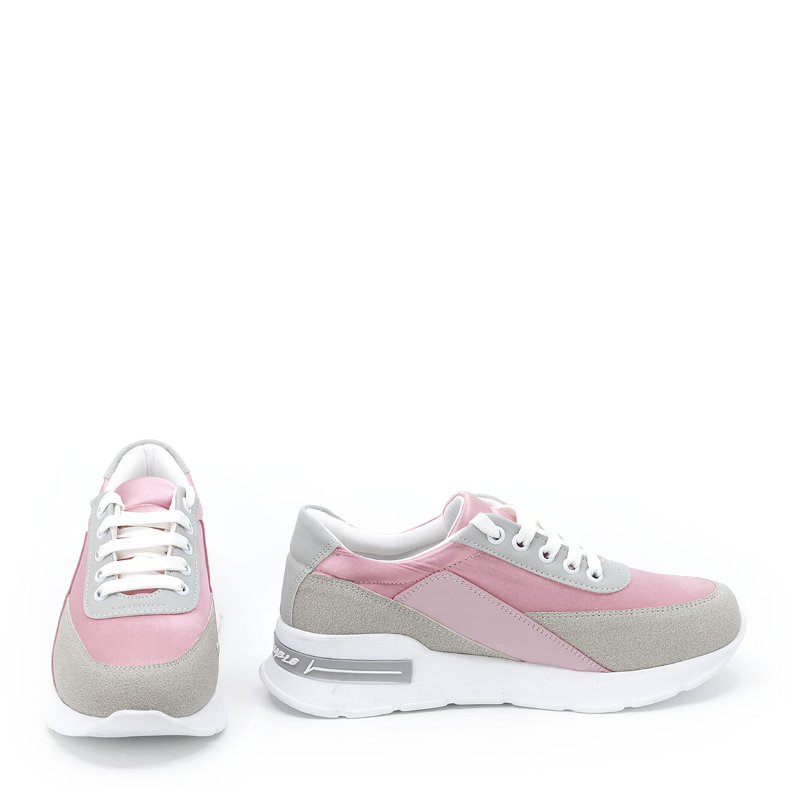 Kadın Kalın Tabanlı Bağcıklı Gri Pembe Sneakers Günlük Spor Rahat Ayakkabı, Renk: Gri-Pembe, Beden: 36, 8 image