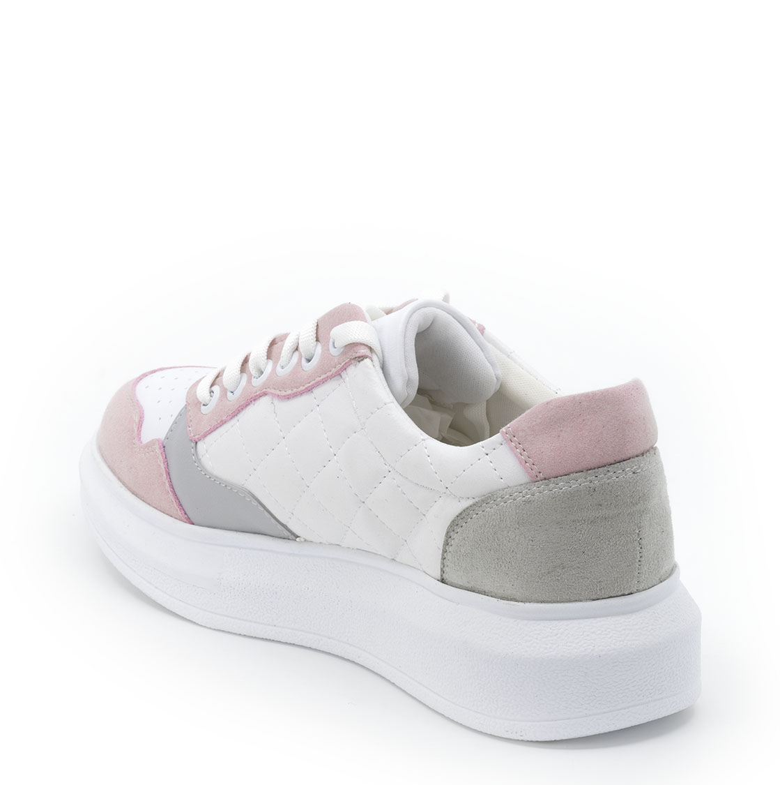Kadın Kalın Tabanlı Bağcıklı Beyaz - Pembe - Gri Sneakers Günlük Spor Rahat Ayakkabı, Renk: Beyaz, Beden: 36, 4 image