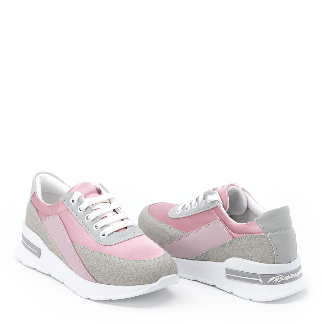 Kadın Kalın Tabanlı Bağcıklı Gri Pembe Sneakers Günlük Spor Rahat Ayakkabı, Renk: Gri-Pembe, Beden: 36, 7 image