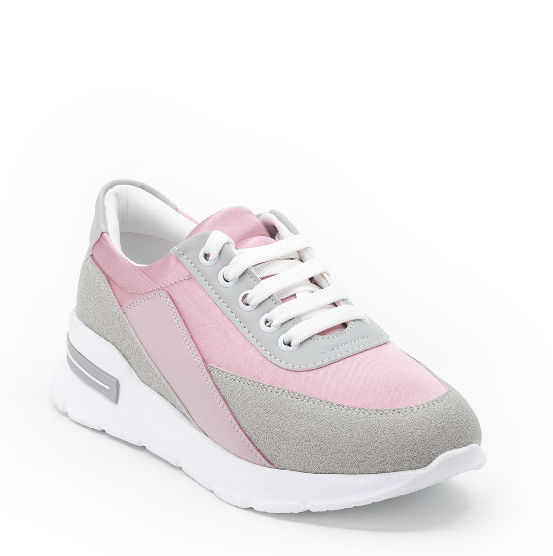 Kadın Kalın Tabanlı Bağcıklı Gri Pembe Sneakers Günlük Spor Rahat Ayakkabı, Renk: Gri-Pembe, Beden: 39, 3 image