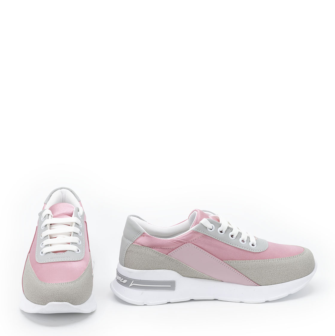 Kadın Kalın Tabanlı Bağcıklı Gri Pembe Sneakers Günlük Spor Rahat Ayakkabı, Renk: Gri-Pembe, Beden: 37, 7 image