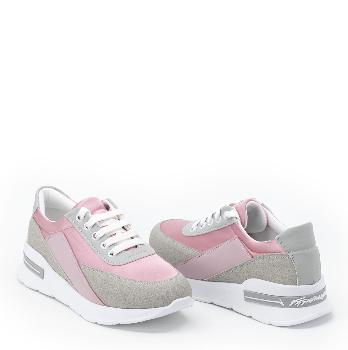 Kadın Kalın Tabanlı Bağcıklı Gri Pembe Sneakers Günlük Spor Rahat Ayakkabı, Renk: Gri-Pembe, Beden: 38, 8 image