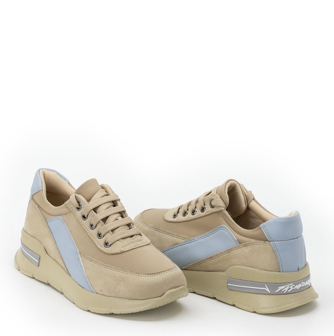 Kadın Kalın Tabanlı Bağcıklı Bej Sneakers Günlük Spor Rahat Ayakkabı, Renk: Bej, Beden: 38, 8 image
