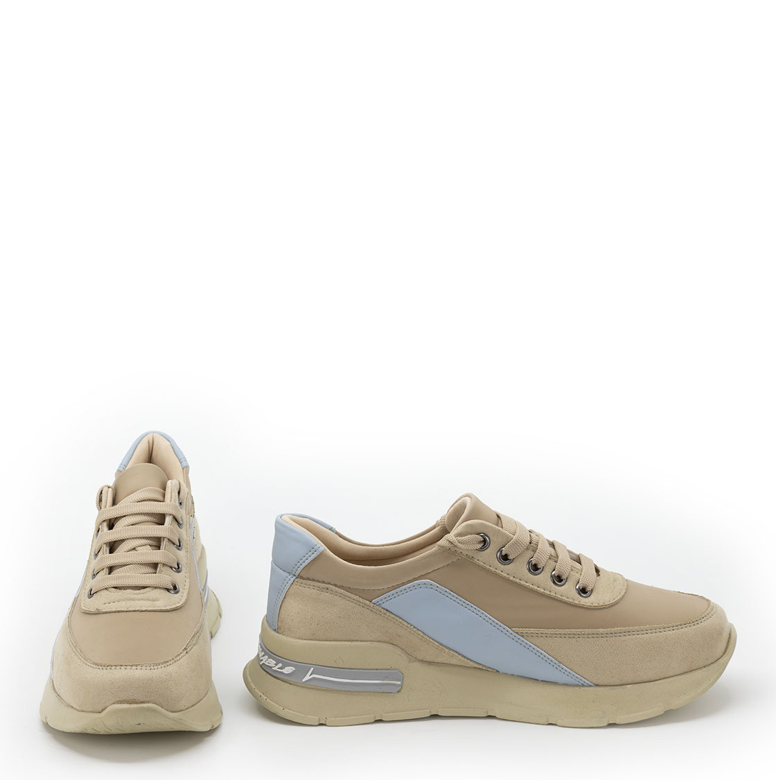 Kadın Kalın Tabanlı Bağcıklı Bej Sneakers Günlük Spor Rahat Ayakkabı, Renk: Bej, Beden: 37, 7 image