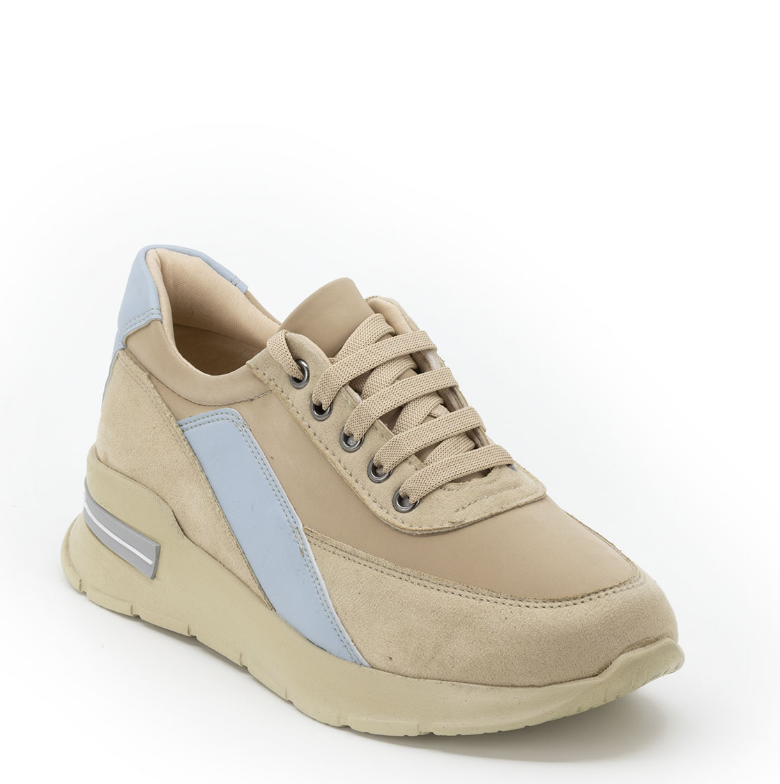 Kadın Kalın Tabanlı Bağcıklı Bej Sneakers Günlük Spor Rahat Ayakkabı, Renk: Bej, Beden: 39, 3 image