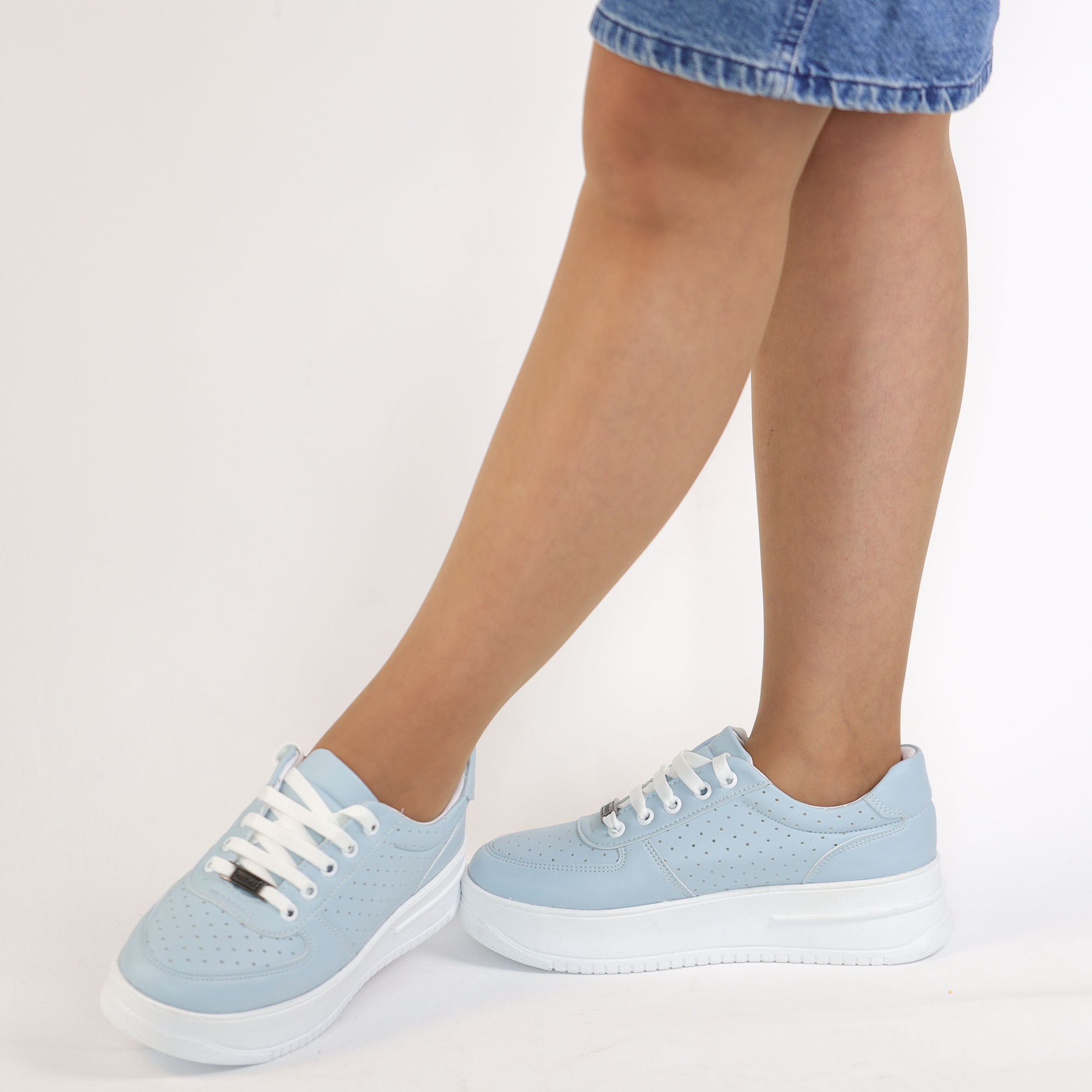 Kadın Kalın Tabanlı Bağcıklı Mavi Sneakers Günlük Spor Rahat Ayakkabı, Renk: Mavi, Beden: 38
