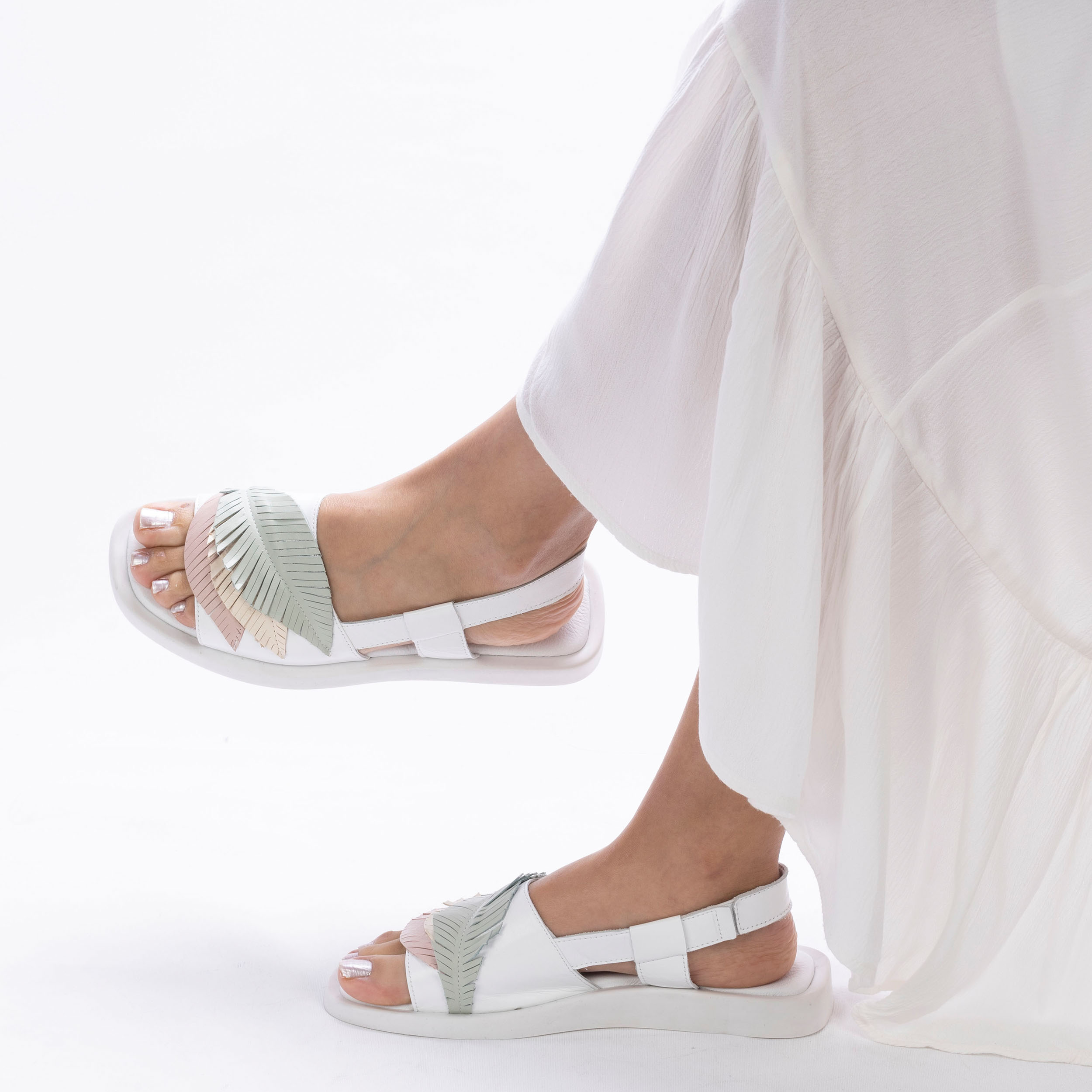 TwoEgoist Kadın Hakiki Deri Günlük Rahat Tasarım Sandalet, Renk: Beyaz, Beden: 36