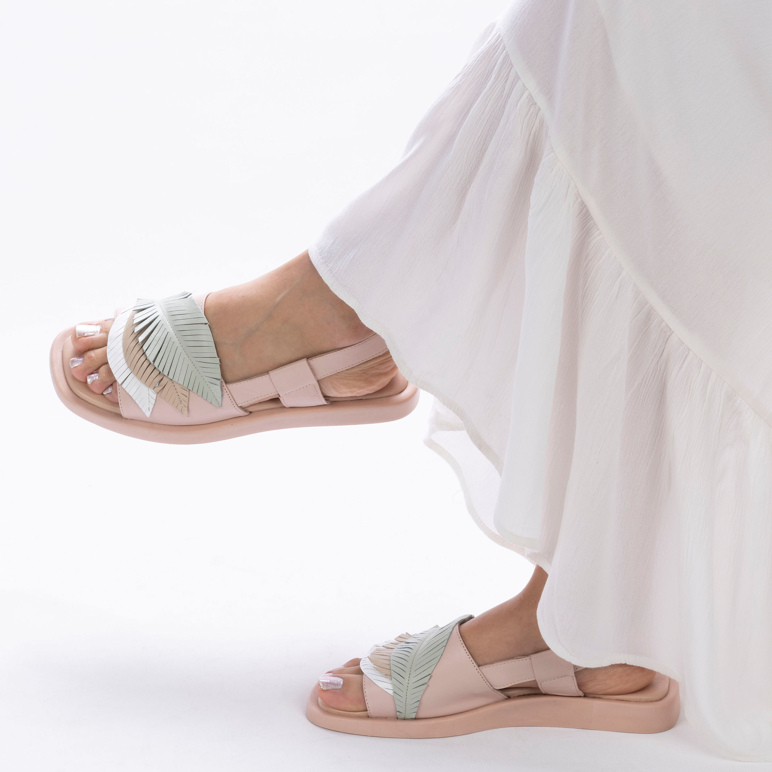Kadın Hakiki Deri Günlük Ultra Rahat Tasarım Sandalet, Renk: Pudra, Beden: 36