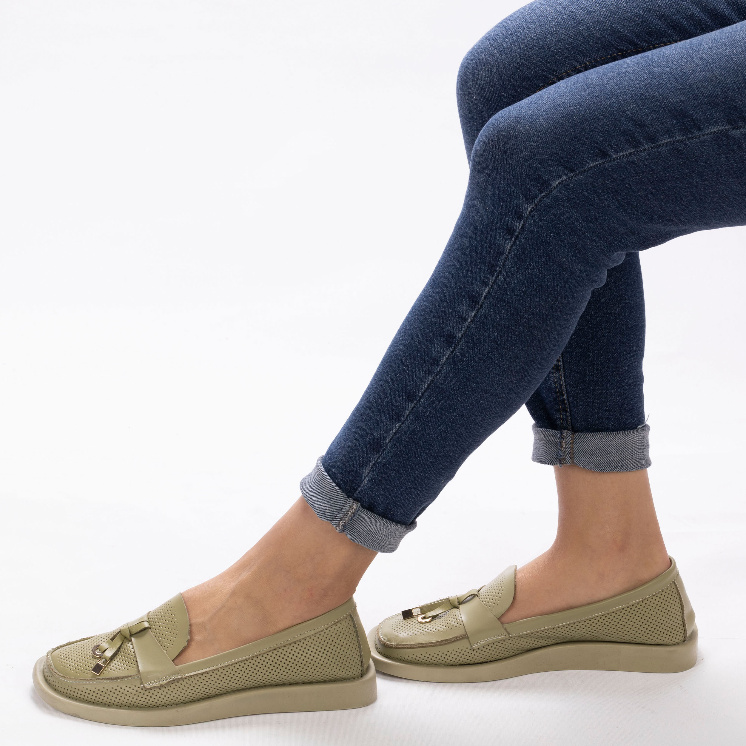 Kadın Hakiki Yumuşak Deri Yeşil Günlük Loafer Babet Ayakkabı, Renk: Yeşil, Beden: 36