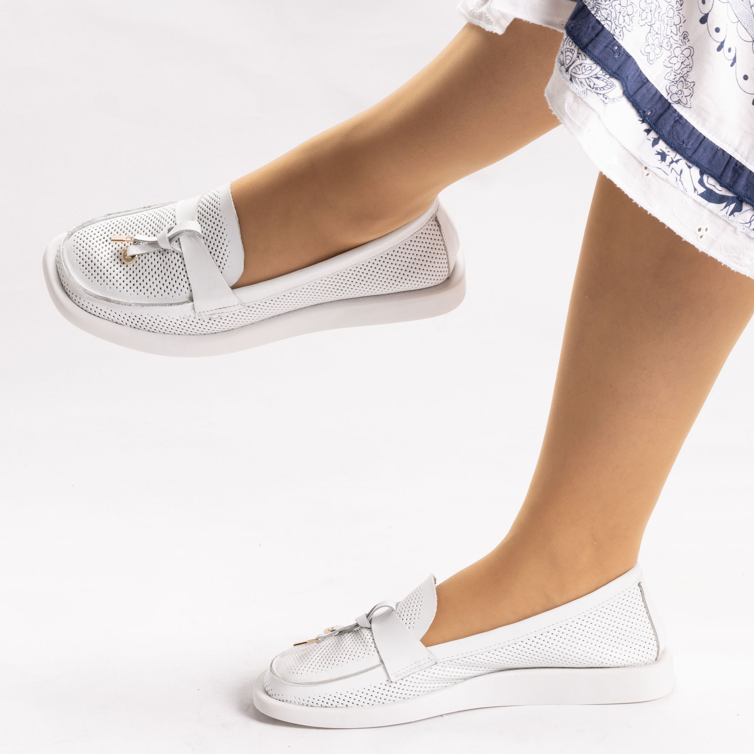 Kadın Hakiki Yumuşak Deri Beyaz Günlük Loafer Babet Ayakkabı, Renk: Beyaz, Beden: 36