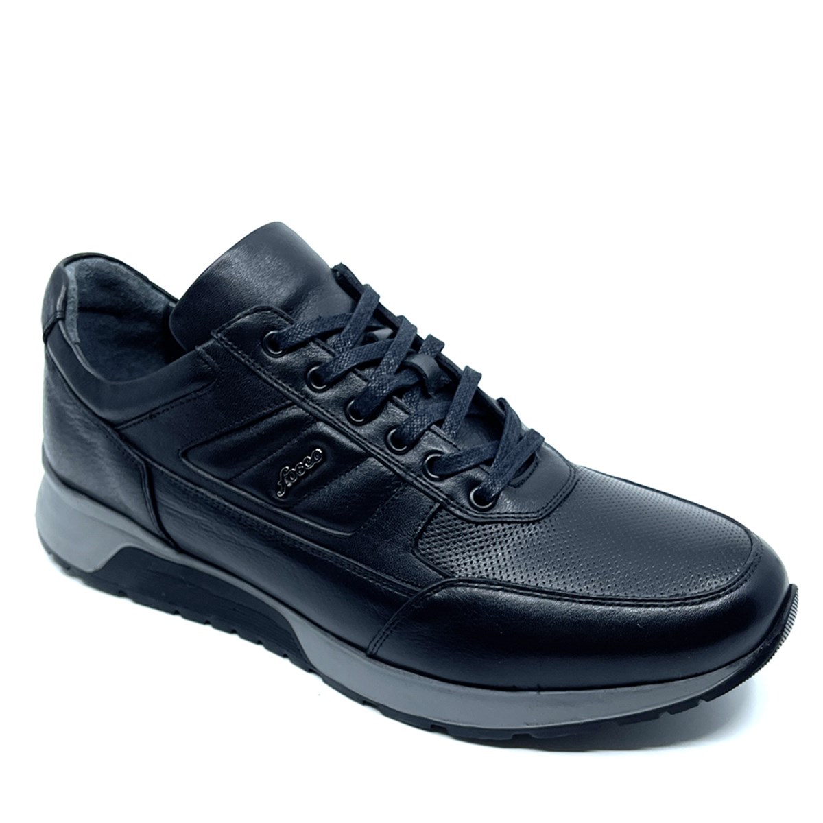 Erkek Sneakers Ayakkabı Hakiki Deri, Renk: Siyah, Beden: 40