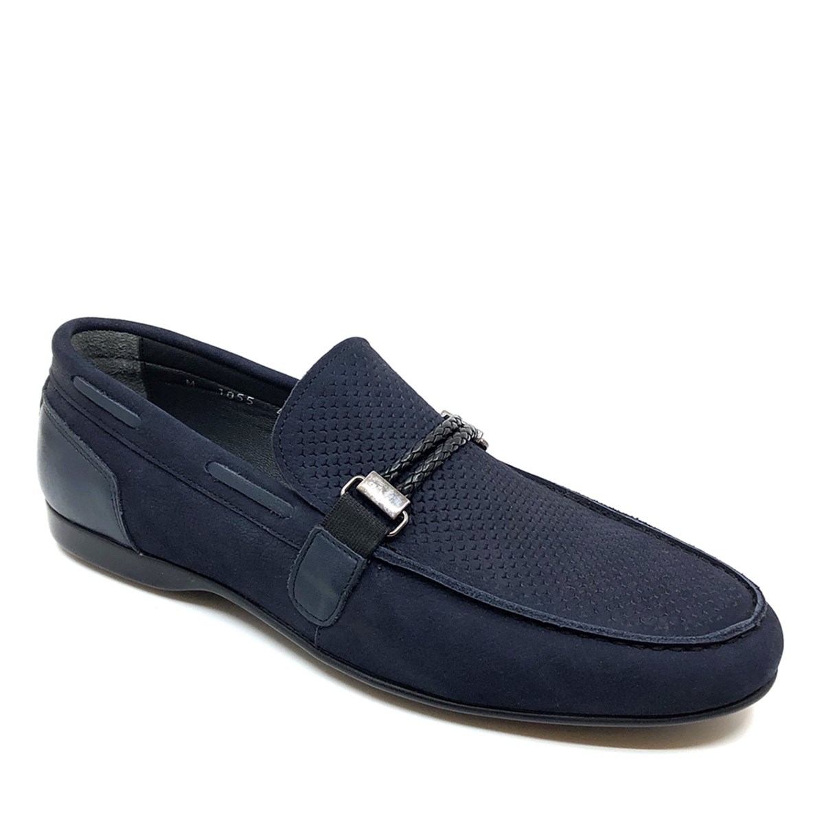 Erkek Bağcıksız Yazlık Loafer  Nubuk Hakiki Deri Ayakkabı, Renk: Lacivert, Beden: 43