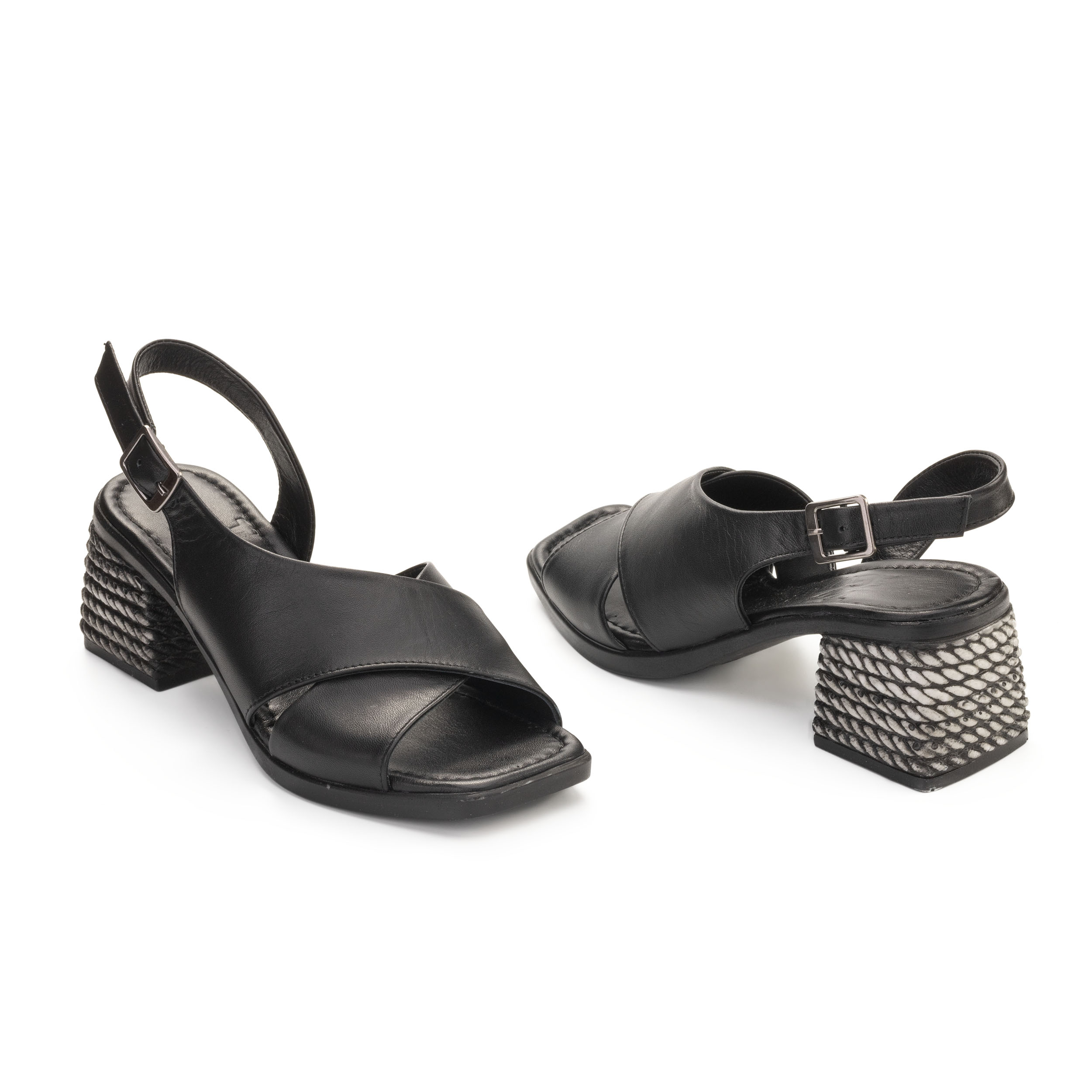 TwoEgoist Kadın Hakiki Deri Rahat Orta Topuklu Şık Açık Ayakkabı Sandalet, Renk: Siyah, Beden: 36