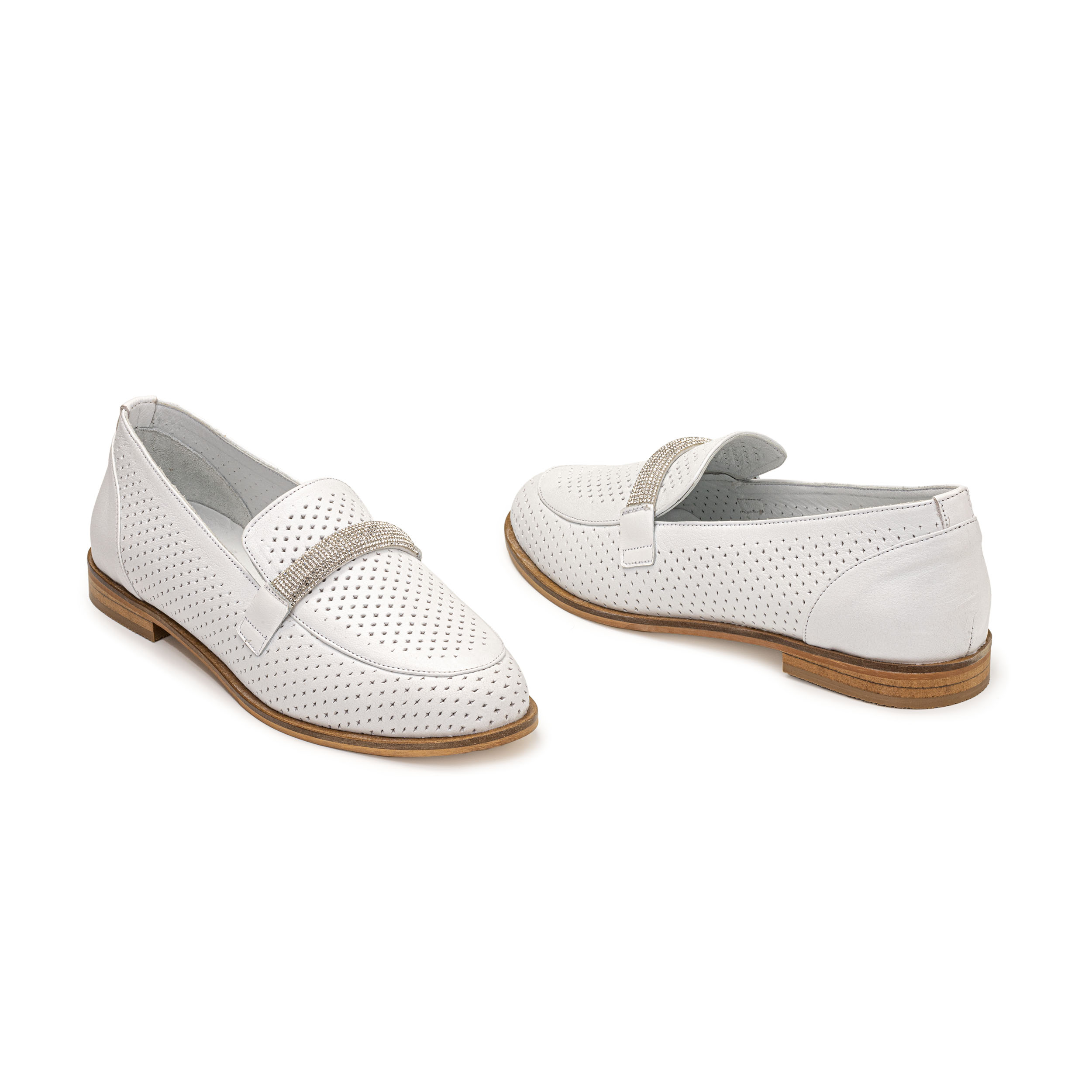 TwoEgoist Kadın Hakiki Deri Günlük Şık Tokalı Klasik Loafer Babet Ayakkabı, Renk: Beyaz, Beden: 36