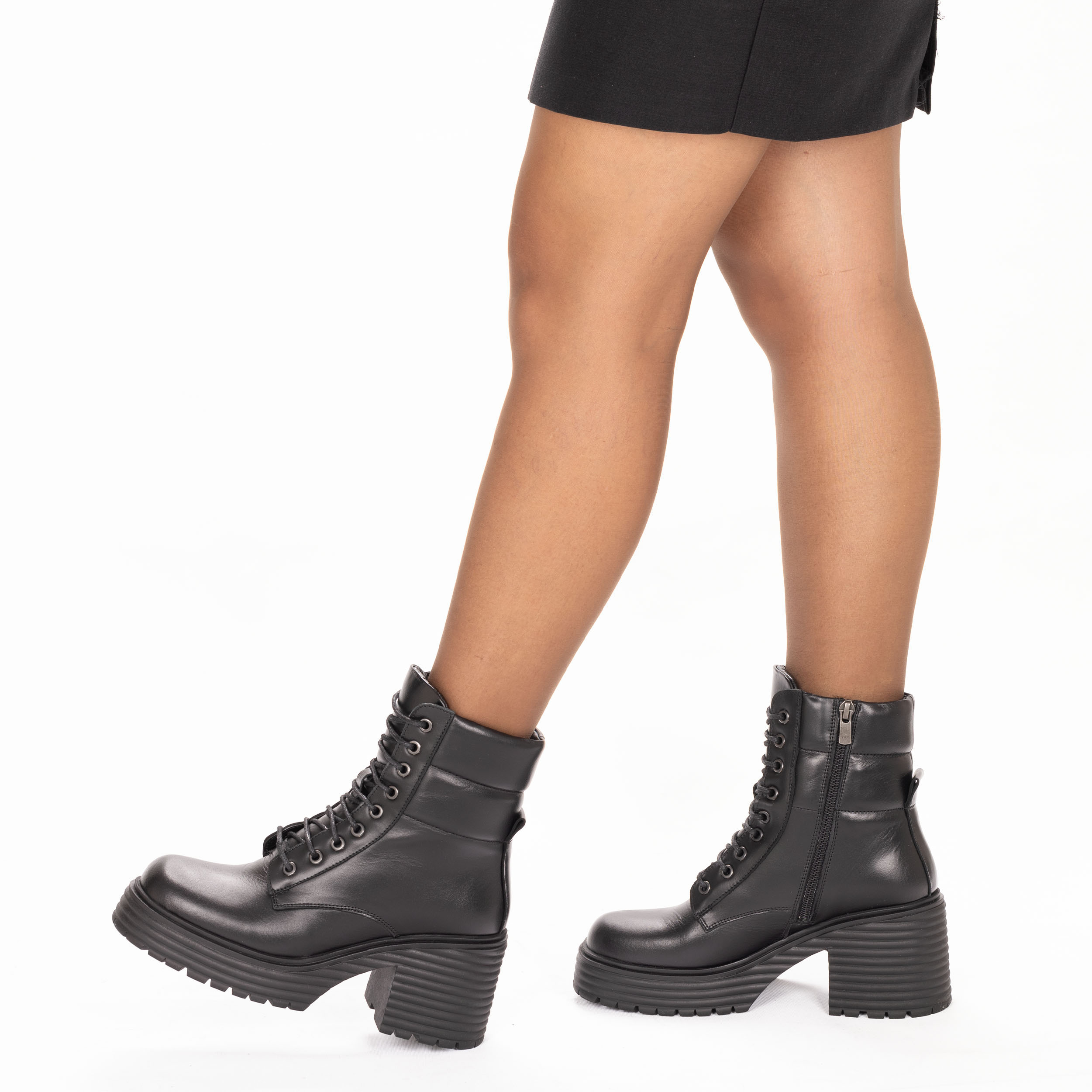 Kadın Hakiki Deri Küt Burun Kalın Taban Topuklu Bot, Renk: Siyah, Beden: 36