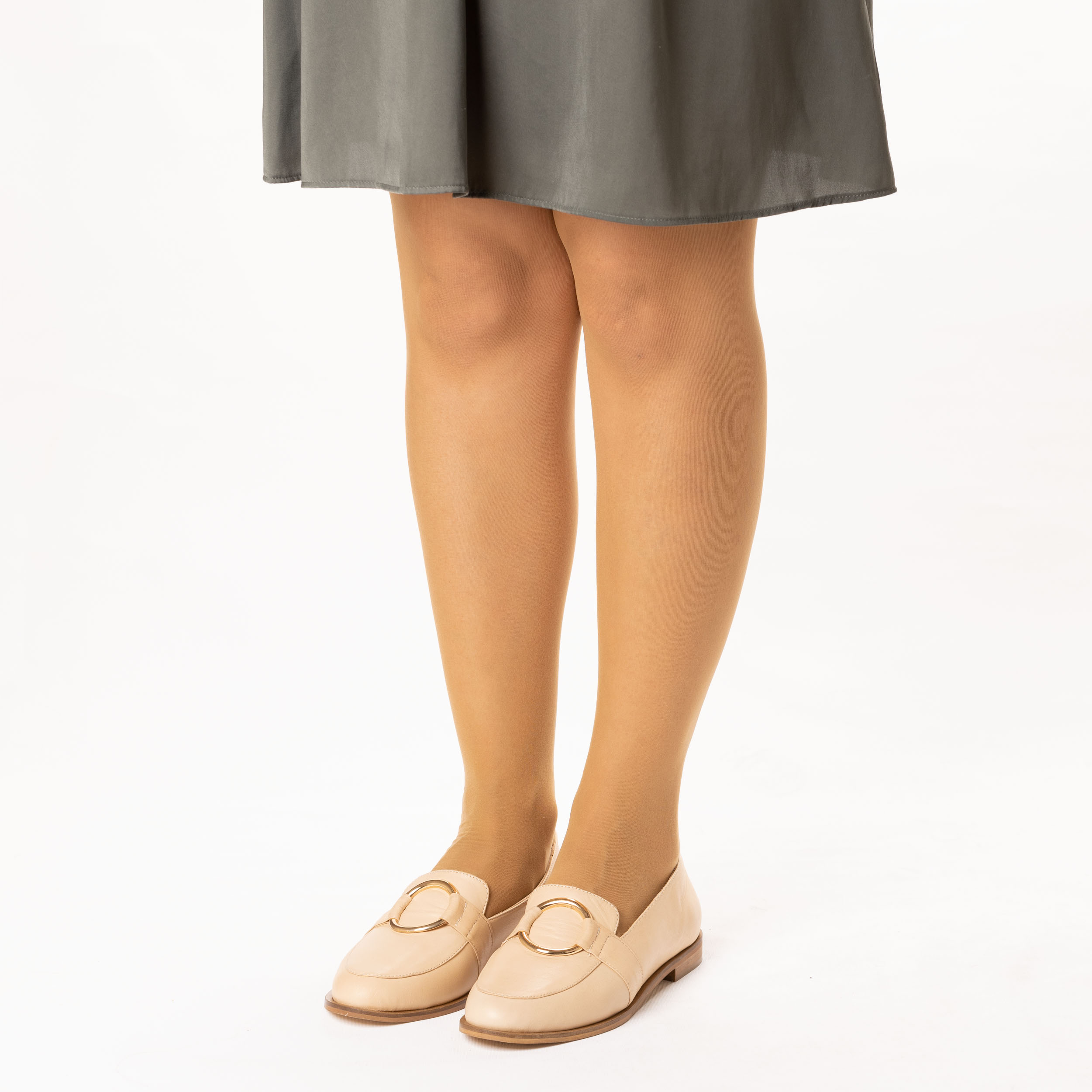 TwoEgoist Kadın Hakiki Deri Günlük Şık Klasik Loafer Babet Ayakkabı, Renk: Bej, Beden: 36