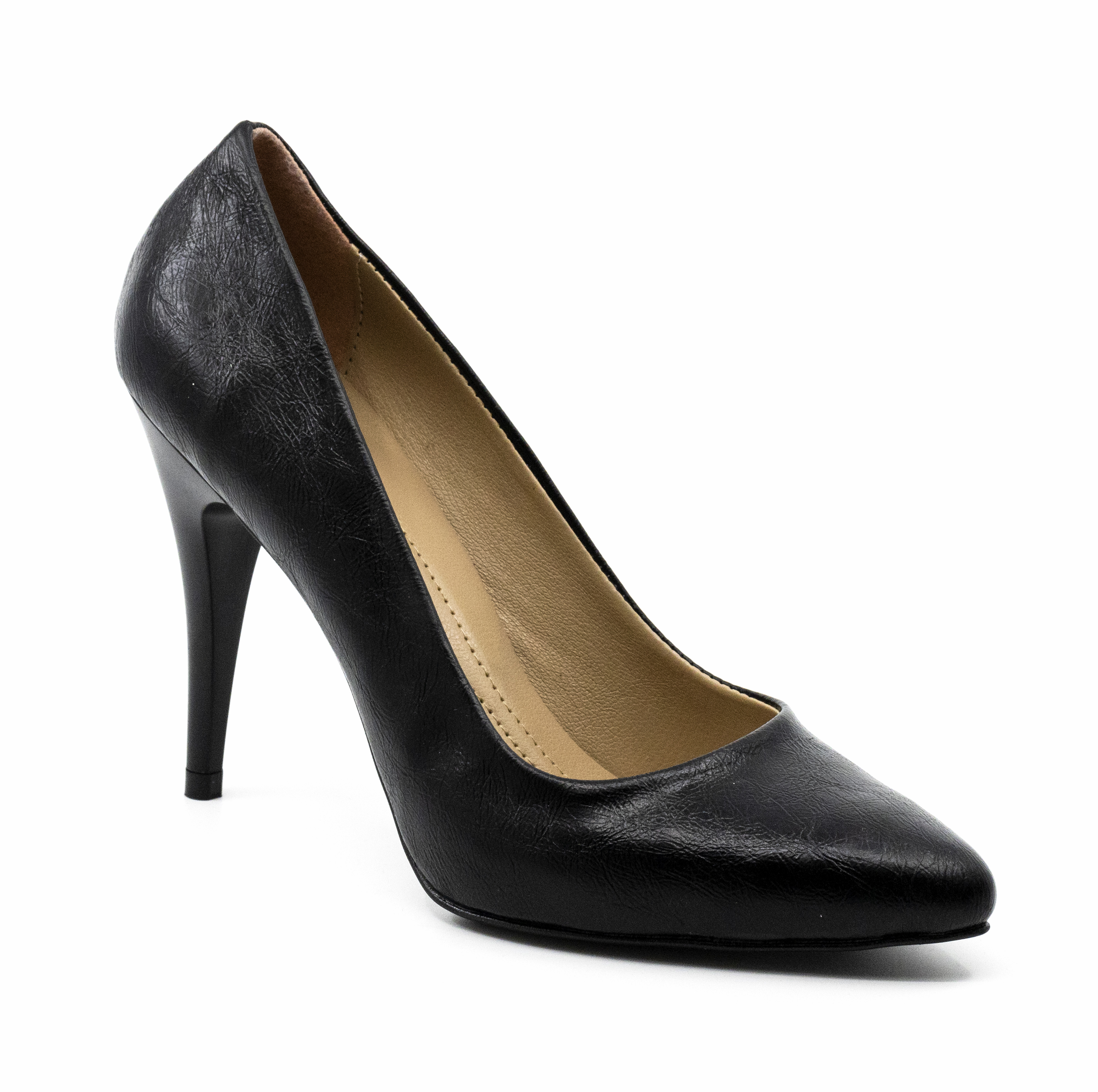 Kadın 10 cm İnce Topuklu Siyah Kırışık Deri Stiletto Ayakkabı, Renk: Rugan Siyah, Beden: 37