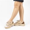 Kadın Günlük Bej Bağcıklı Dört Mevsim Kalın Tabanlı 5 Cm Spor Ayakkabı Sneakers, Renk: Bej - Nude, Beden: 36