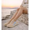 Kadın Kalın Tabanlı Bağcıklı Bej Sneakers Günlük Spor Rahat Ayakkabı, Renk: Bej, Beden: 37