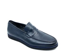 Erkek Lacivert Hakiki Deri Bağcıksız Günlük Klasik Ayakkabı, Renk: Lacivert, Beden: 42