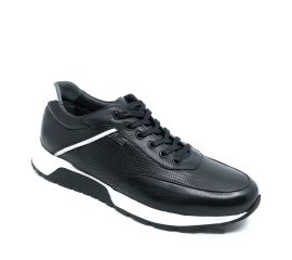 Sneakers Erkek Hakiki Deri Siyah Günlük Hafif Eva Taban Spor Ayakkabı, Renk: Siyah, Beden: 40