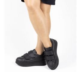 Kadın Cırtlı Siyah Renk Kalın Yüksek Tabanlı 5 cm Günlük Spor Ayakkabı, Renk: Siyah, Beden: 38
