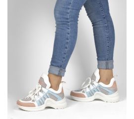 Kadın Kalın Tabanlı Spor Günlük Renkli Sneakers Ayakkabı, Renk: Beyaz - Pembe, Beden: 36