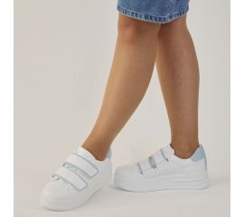Kadın Cırtlı Beyaz Mavi Kalın Yüksek Tabanlı 5 cm Günlük Spor Ayakkabı, Renk: Beyaz, Beden: 38