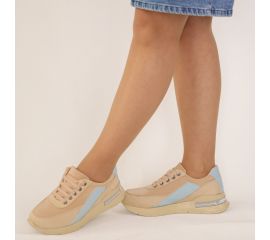 Kadın Kalın Tabanlı Bağcıklı Bej Sneakers Günlük Spor Rahat Ayakkabı, Renk: Bej, Beden: 37