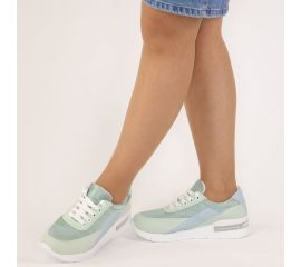 Kadın Kalın Tabanlı Bağcıklı Su Yeşili Sneakers Günlük Spor Rahat Ayakkabı, Renk: Yeşil, Beden: 36