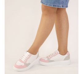 Kadın Kalın Tabanlı Bağcıklı Beyaz - Pembe - Gri Sneakers Günlük Spor Rahat Ayakkabı, Renk: Beyaz, Beden: 36