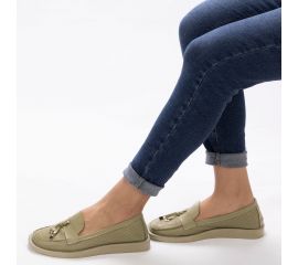 Kadın Hakiki Yumuşak Deri Yeşil Günlük Loafer Babet Ayakkabı, Renk: Yeşil, Beden: 36
