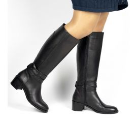 TwoEgoist Kadın Hakiki Deri Siyah Günlük Klasik Fermuarlı Sıcak Astarlı 5 cm Topuklu Geniş Kalıp Çizme, Renk: Siyah, Beden: 36