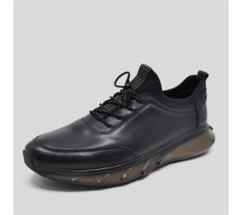 Fosco Erkek Hakiki Deri Air Taban Sneakers Spor Ayakkabı, Renk: Siyah, Beden: 39