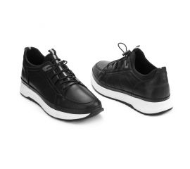 TwoEgoist Erkek Hakiki Deri  Kauçuk Taban Anatomik Günlük Ayakkabı - Sneaker, Renk: Siyah, Beden: 41