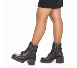 Kadın Hakiki Deri Küt Burun Kalın Taban Topuklu Bot, Renk: Siyah, Beden: 36
