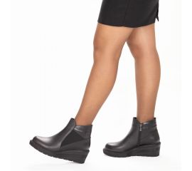 Kadın Hakiki Deri 5,5 Cm Dolgu Topuklu Günlük Bot, Renk: Siyah, Beden: 36