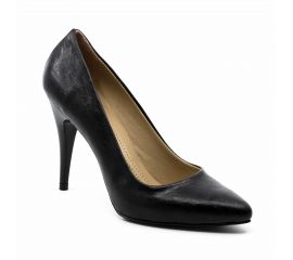 Kadın 10 cm İnce Topuklu Siyah Kırışık Deri Stiletto Ayakkabı, Renk: Rugan Siyah, Beden: 36