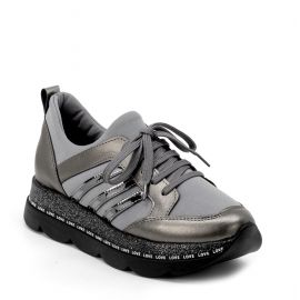 Kadın G&uuml;nl&uuml;k Kalın Tabanlı Simli Spor Sneakers Ayakkabı, Renk: Platin, Beden: 37