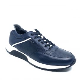 Sneakers Erkek Hakiki Deri Lacivert Günlük Hafif Eva Taban Spor Ayakkabı, Renk: Lacivert, Beden: 40