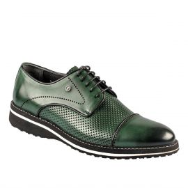 Erkek Haki-Yeşil Hakiki Deri Bağcıklı Hafif Eva Taban Günlük Ayakkabı, Renk: Yeşil, Beden: 39