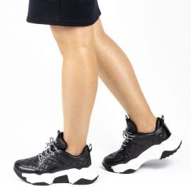 Kadın G&uuml;nl&uuml;k Siyah Kapitone Detaylı Kalın Tabanlı 5 Cm Sneakers Spor Ayakkabı, Renk: Siyah, Beden: 38
