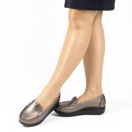 Kadın Günlük Yüksek Kalın Tabanlı 4 cm Platin Loafer Konfort Ayakkabı, Renk: Platin, Beden: 39