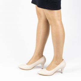 Kadın Bej İnce Kısa Topuklu Klasik Stiletto Ayakkabı, Renk: Bej, Beden: 36